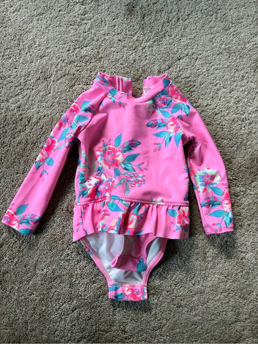 OshKosh B'gosh Pink Floral Long-Sleeve Ruffle One-Piece Swimsuit